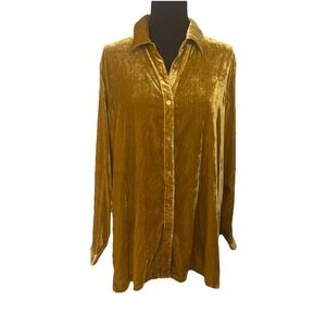 JOHN MARK Velvet Shirt Womens Sz L Marigold Long Sleeve Button Up Blouse Top